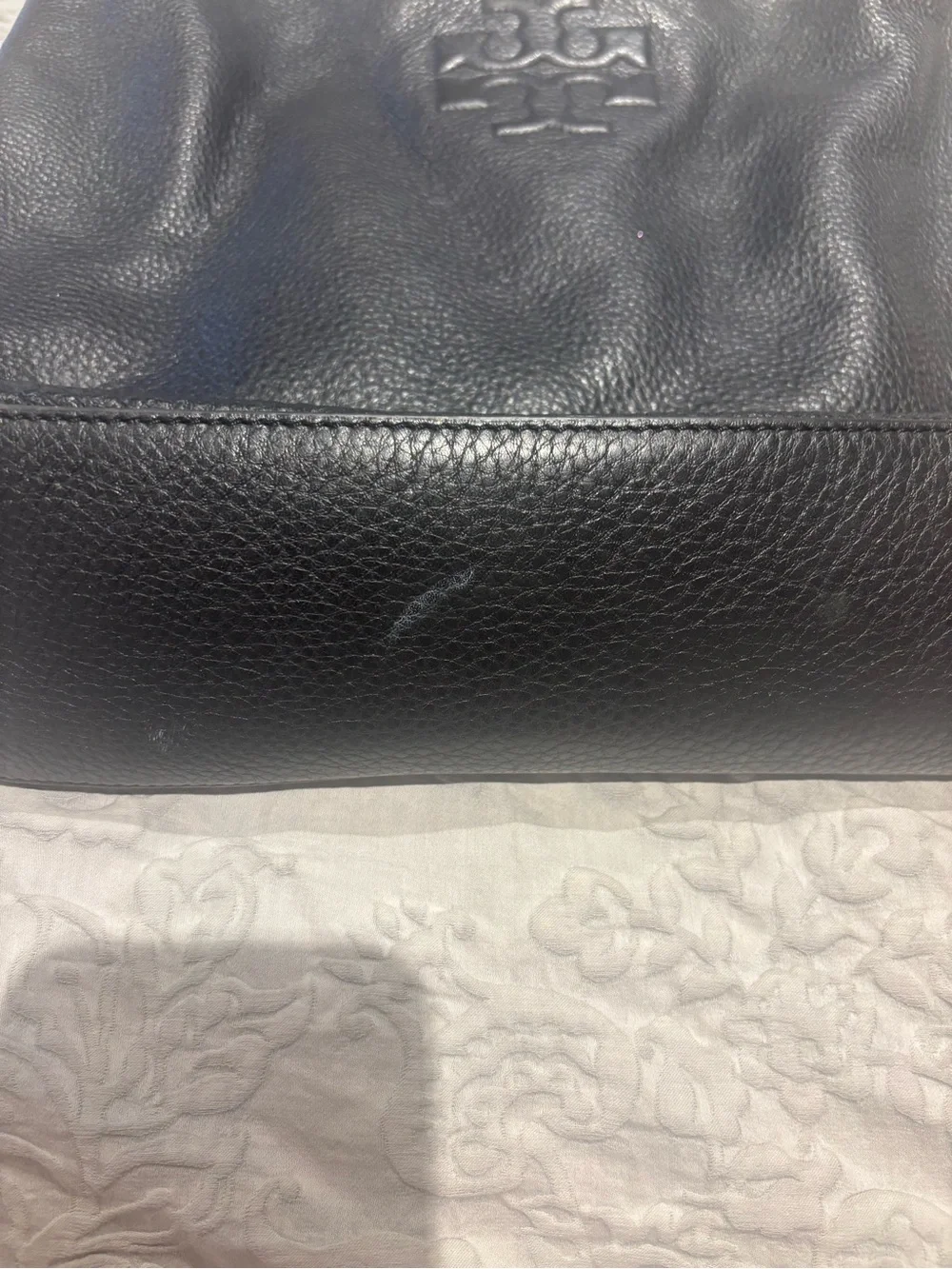 Tory Burch Black Pebbled Leather Shoulder Bag with Tassels
